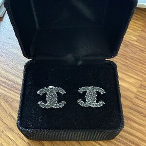 CHANEL Silver Logo Stud Earrings